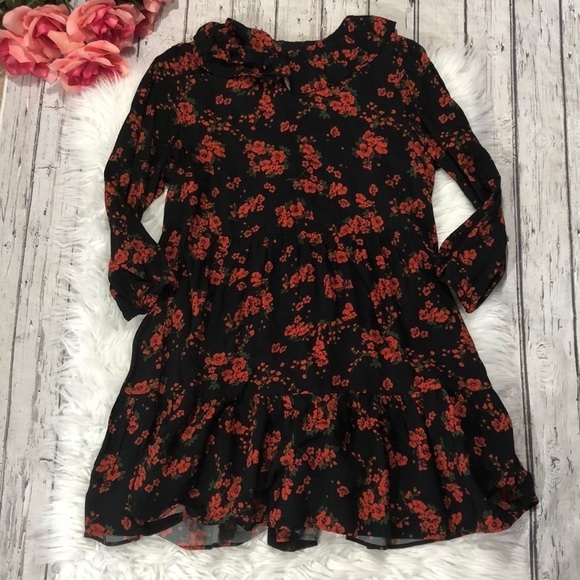 Zara Floral Red Poppy Ruffle Mini Chiffon Dress - Picture 2 of 14